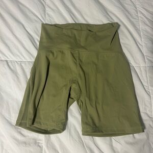 Green High-Waisted Bike Shorts with Wide Waistband